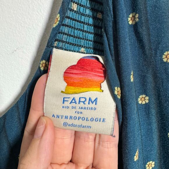 Farm Rio Rosewood Jumpsuit Anthropologie Women M Blue Floral Boho Cottage Modest - Picture 7 of 10